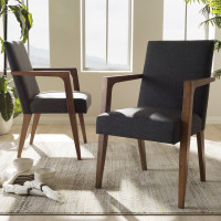 Baxton Studio BBT5267-Dark Grey-Chair Andrea Mid-Century Modern Dark Grey Upholstered Wooden Armchair (Set of 2)